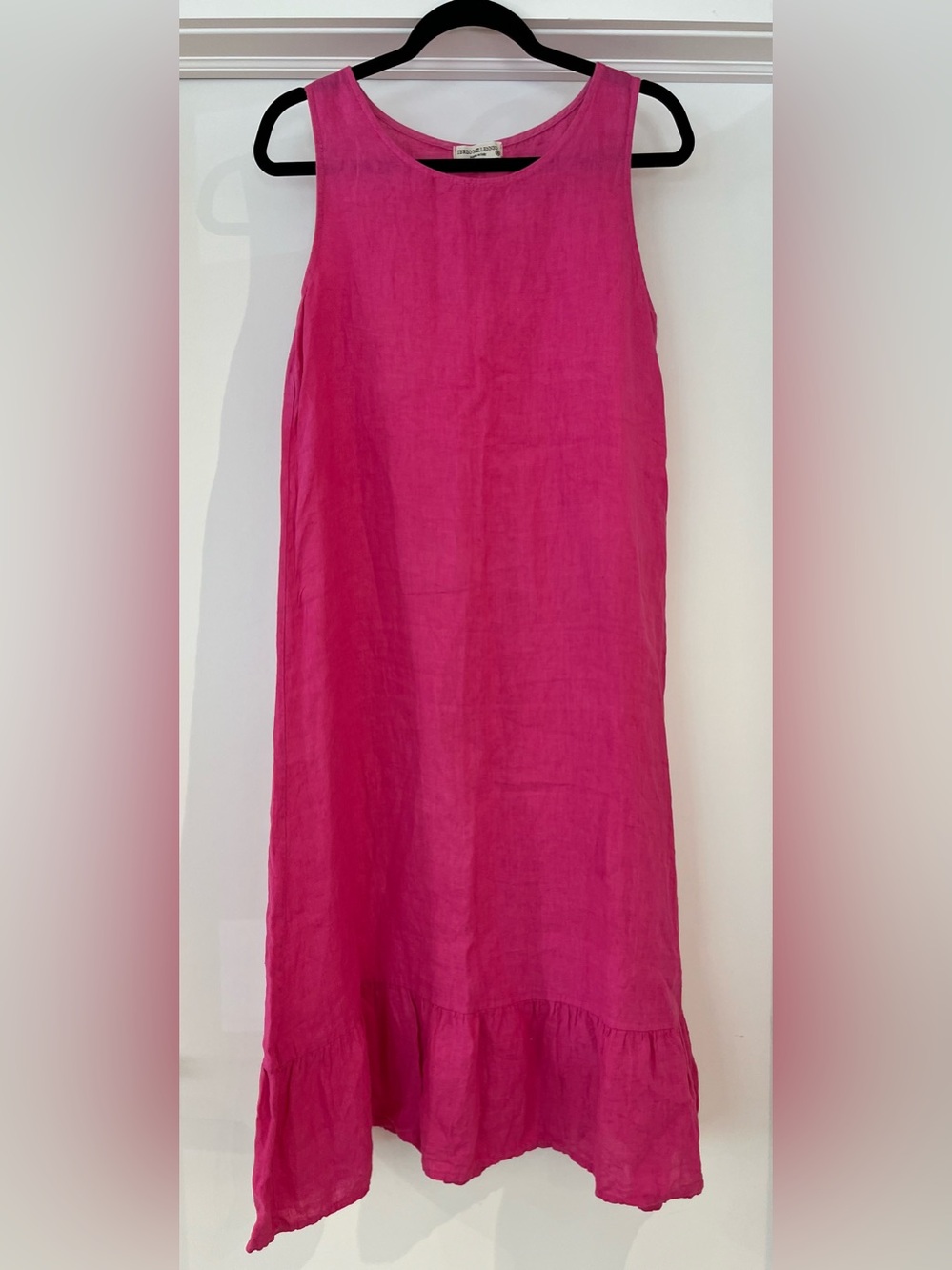 Terzo Millennio Hot Pink 100% Linen Sleeveless Ruffle Hem Dress XS Made in Italy